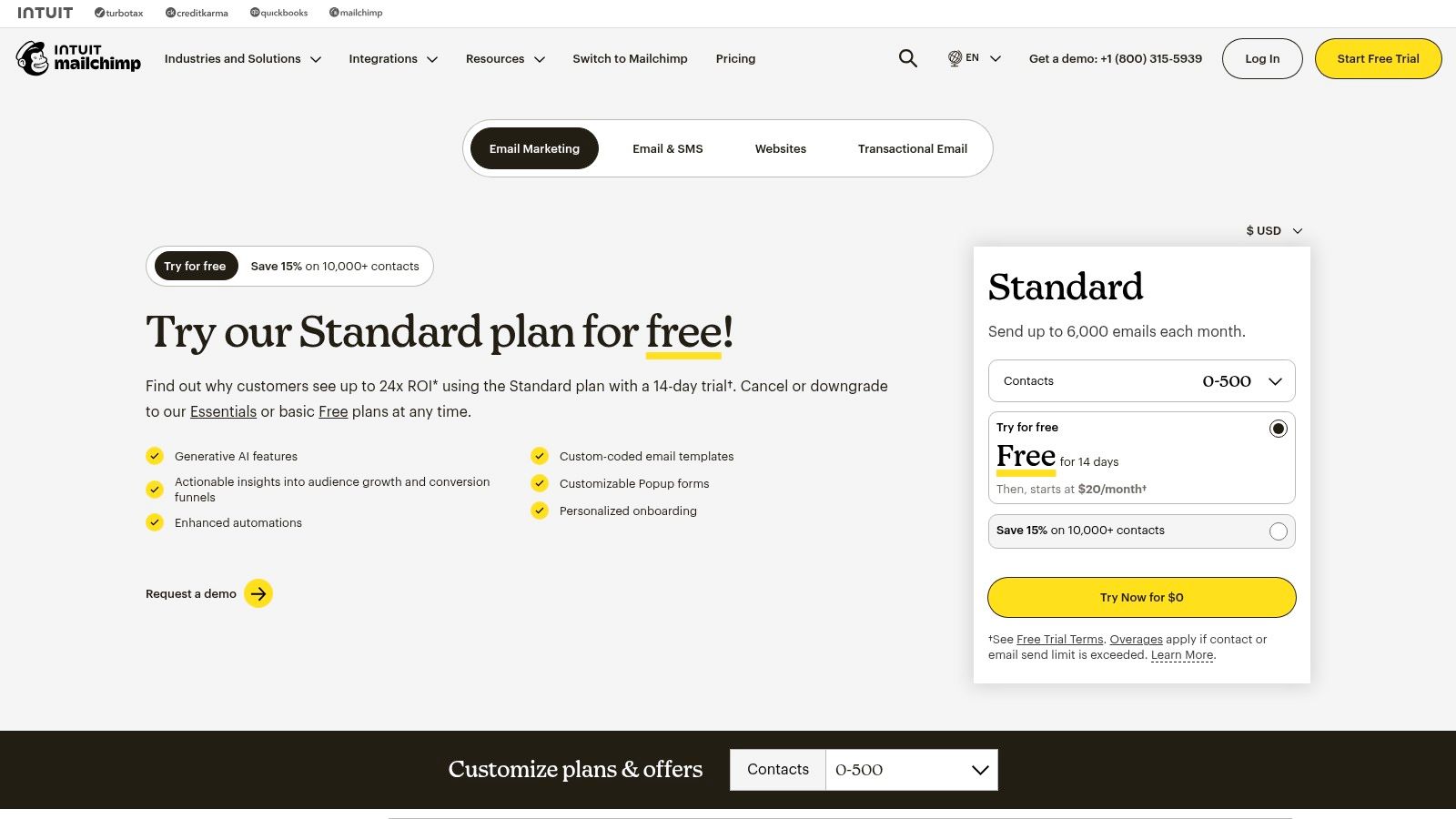 Mailchimp pricing page showing different subscription tiers