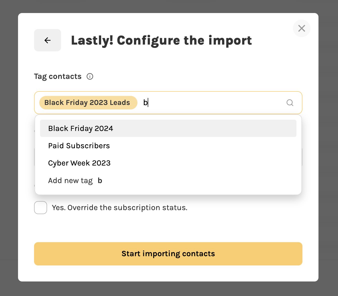 choose tags to import in the CSV