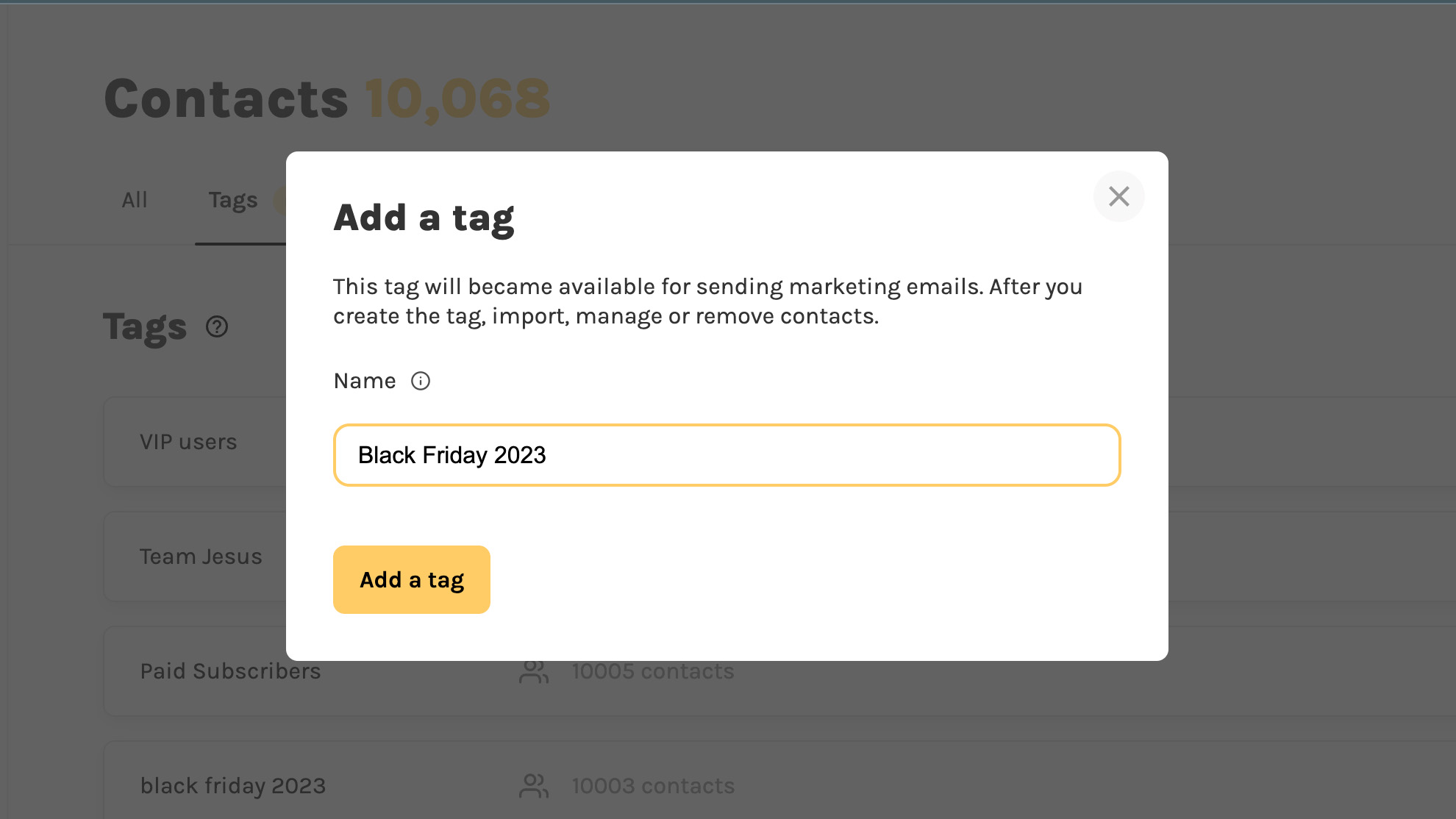 Create a new tag on SmashSend CRM